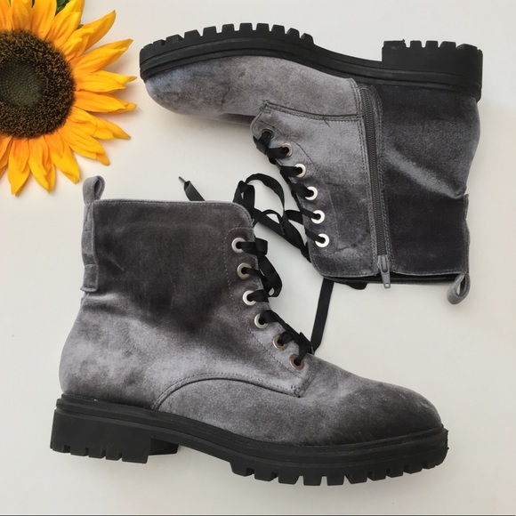 Mossimo Supply Co. Shoes - Grunge Gray Velvet Lace Up Combat Lug Sole Boots